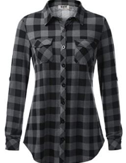 Photo 1 of DJT Women’s Roll Up Long Sleeve Collared Button Down Plaid Shirt
