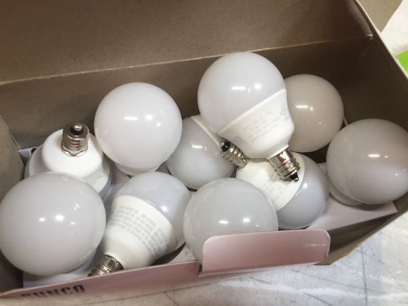 Photo 2 of Sunco Lighting 10 Pack G14 LED Globe, 5W=40W, Candelabra Bulb, 450 LM, 6000K Daylight Deluxe, Small Edison Screw Base E12, Frosted - UL
