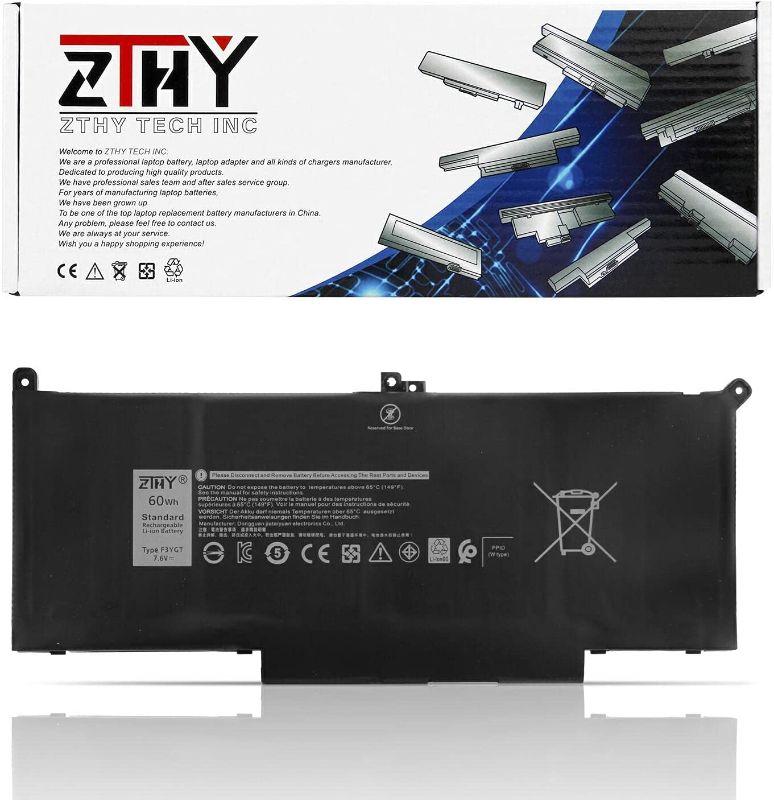 Photo 1 of ZTHY New 60Wh F3YGT Laptop Battery for Dell Latitude 12 7000 7280 7290/13 7000 7380 7390 P29S002/14 7000 7480 7490 P73G002 Series DM3WC DM6WC 2X39G KG7VF 451-BBYE 453-BBCF 7.6V 4-Cell
