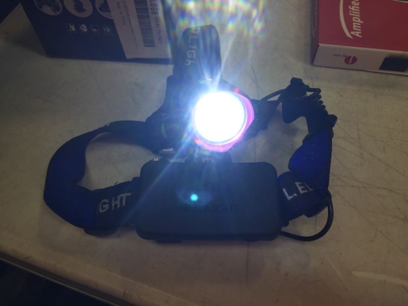 Photo 2 of Lightess LED Headlamp Super Bright Head Lamp Zoomable Headlights 3 Modes XM-L T6 Waterproof Adjustable Head Light for Running Climbing Hunting Riding Camping, Blue, 1800lm
