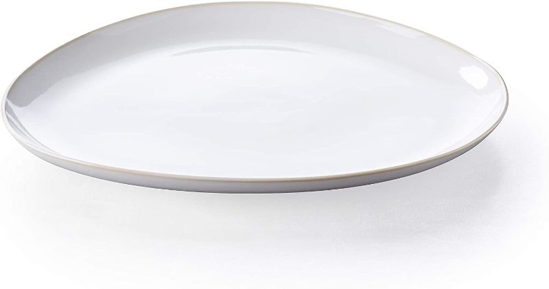 Photo 1 of 2 Keltum Cotton White Glazed Stoneware Serving Plate, 15"
