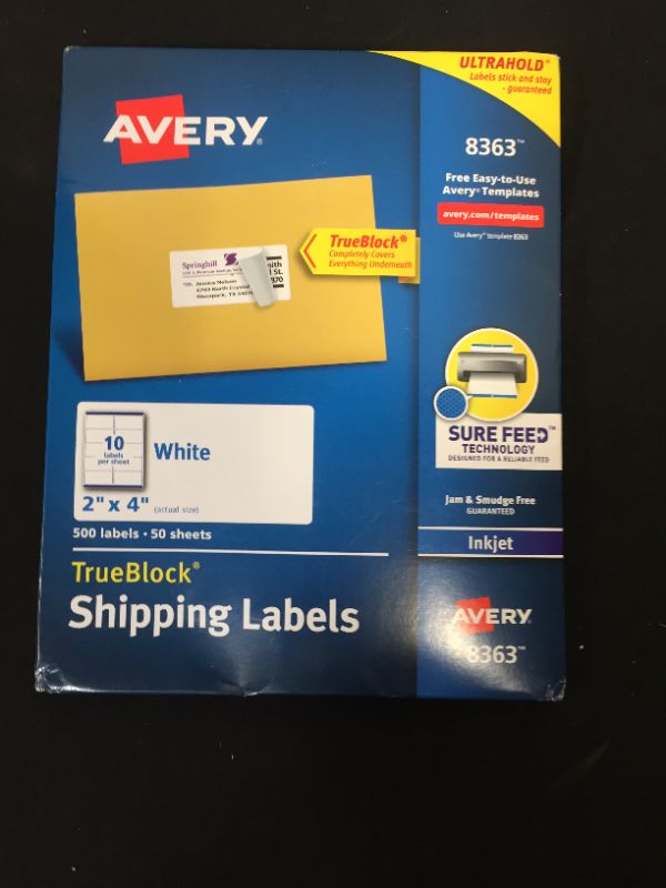 Photo 2 of Avery 8163 Shipping Labels, Inkjet Printers, 250 Gift Labels, 2x4 Labels, Permanent Adhesive, True Block, White
