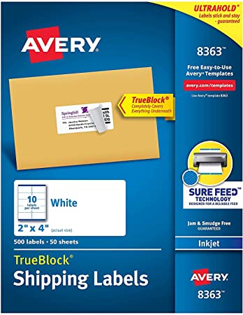 Photo 1 of Avery 8163 Shipping Labels, Inkjet Printers, 250 Gift Labels, 2x4 Labels, Permanent Adhesive, True Block, White
