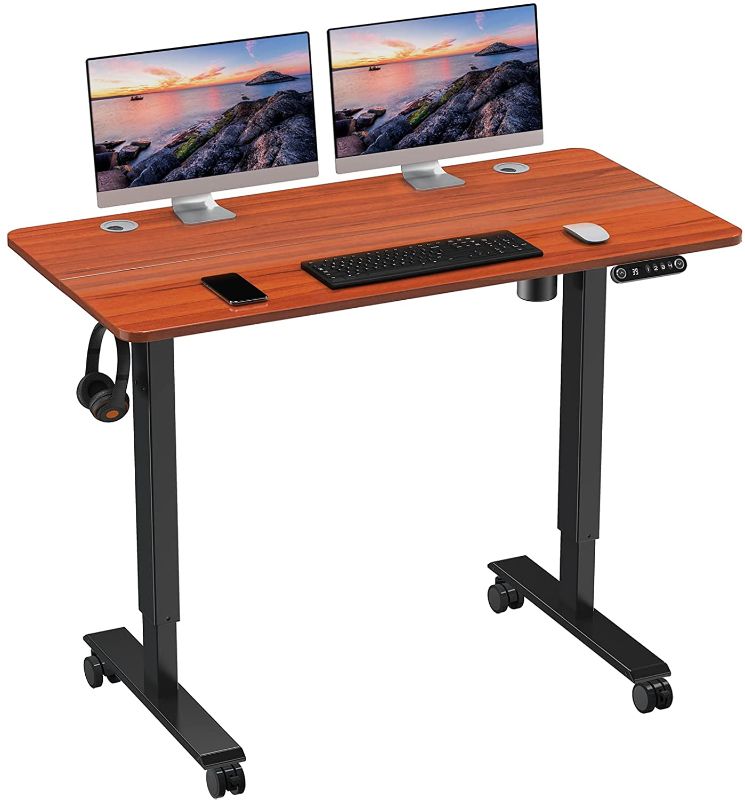 Photo 1 of WOKA Electric Standing Desk, Adjustable Height Desk, 48 x 24 Inches Stand up Desk, Sit Stand Home Office Desk with Memory Controller, Computer Desk... rustic brown
