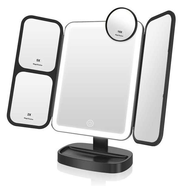 Photo 1 of Easehold Makeup Vanity Mirror with Lights 38 LED 1X/2X/5X/10X Magnifying Soft Natural Light Ultra-Thin Stable Base Portable 180 and 90 Rotation Touch Screen Dual Power Supply (Black) Black
