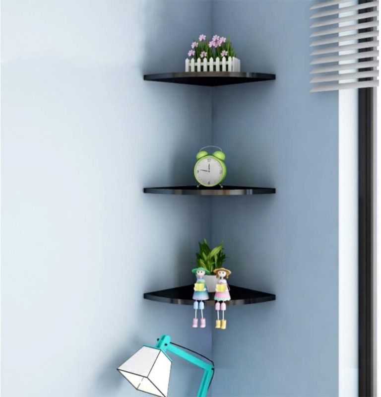 Photo 1 of Corner Wall Shelves of 3 Tier,Wood Floating Shelves for Wall,Wall Mount Corner Shelves for Bedroom Bathroom Kitchen Living Room
