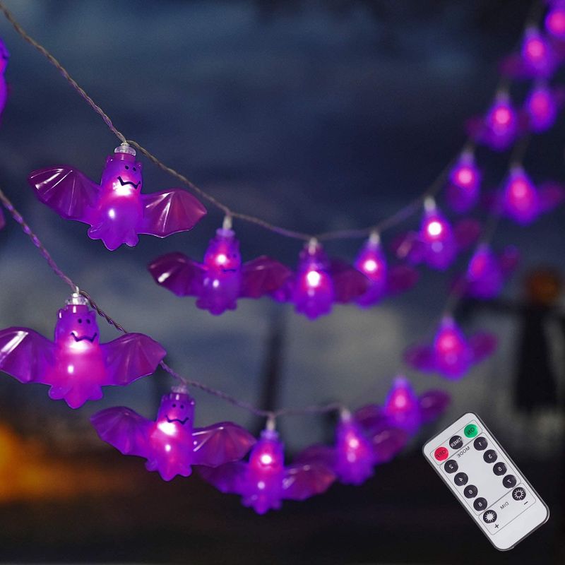 Photo 1 of 30LED Halloween String Lights, 8 Modes Bat Fairy Lights with Remote, Battery Operated Halloween Lights, for Outdoor Indoor Party Patio Halloween Decoration
