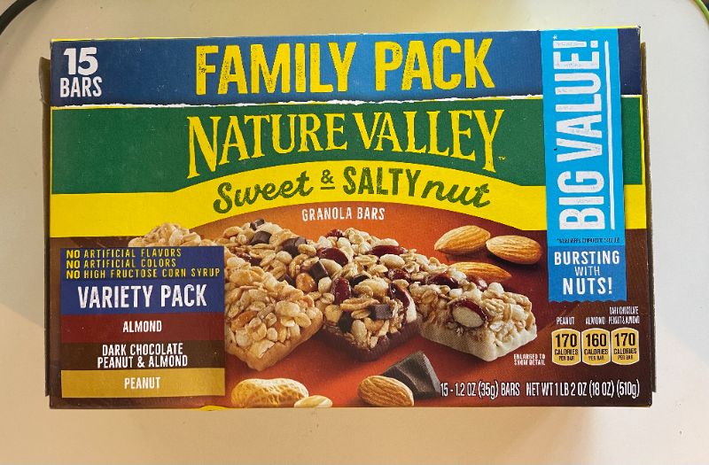 Photo 2 of Nature Valley Granola Bars, Chewy, Almond/Dark Chocolate, Peanut & Almond, Peanut, Sweet & Salty Nut, Variety Pack, 15 Pack - 15 pack, 1.2 oz bars