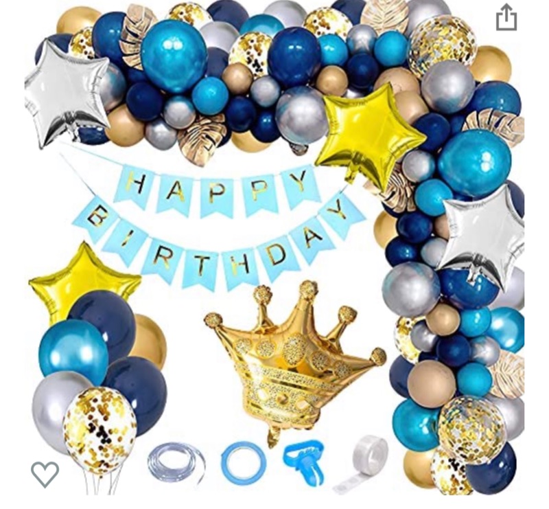 Photo 1 of Navy Blue Balloon Arch Garland Kit with Crown Balloons,Gold Confetti Latex Balloons,DIY Party Decorations for Birthday Party,Graduation,Wedding Anniversary Decorations