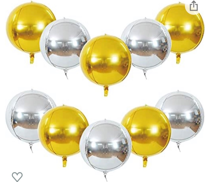 Photo 1 of 10 PCS Silver and Gold 22 Inch 4D Mirror Foil Metallic Balloons for Birthday Wedding Baby Shower Party Decorations