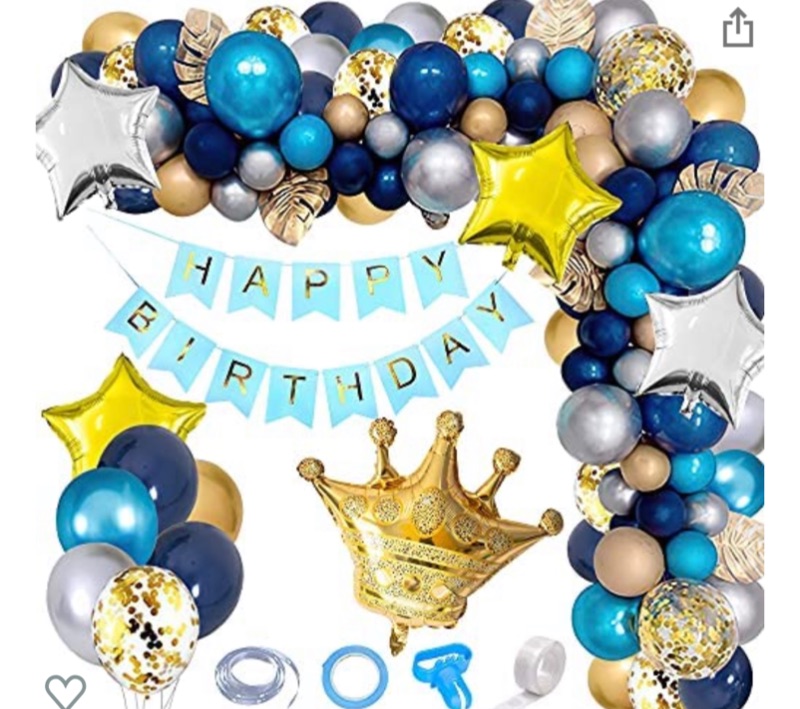 Photo 1 of Navy Blue Balloon Arch Garland Kit with Crown Balloons,Gold Confetti Latex Balloons,DIY Party Decorations for Birthday Party,Graduation,Wedding Anniversary Decorations