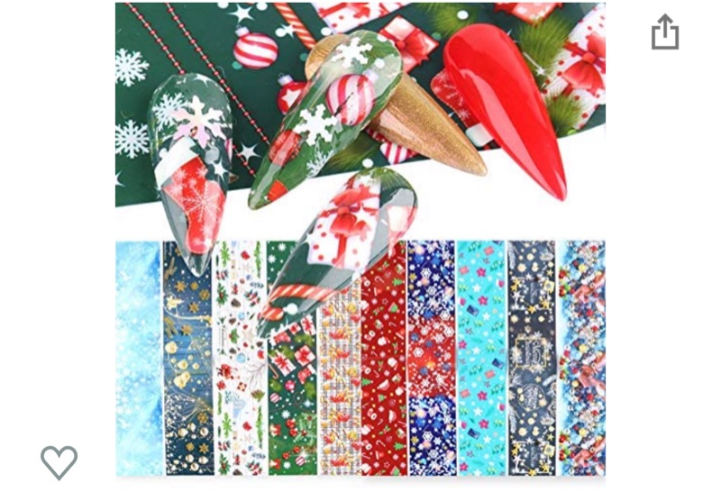 Photo 1 of 10 Rolls 1.5 x 39.3 inch Christmas Nail Foil Transfers Stickers Winter Series Nail Supplies Snowflake Snowman Elk Xmas Nail Art Designs Sticker for Women Girls Fingernails Toenails Decoration