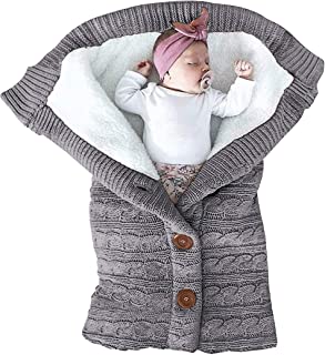 Photo 1 of XMWEALTHY Unisex Infant Swaddle Blankets Soft Thick Fleece Knit Baby Girls Boys Stroller Wraps Baby Accessory Grey