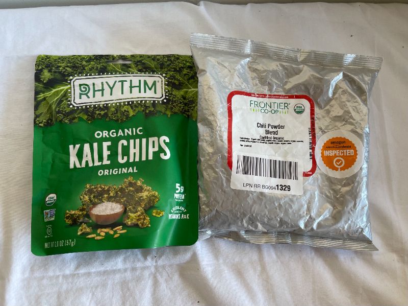 Photo 1 of 1 package of chili powder blend and 1 package of Organic Kale Chips