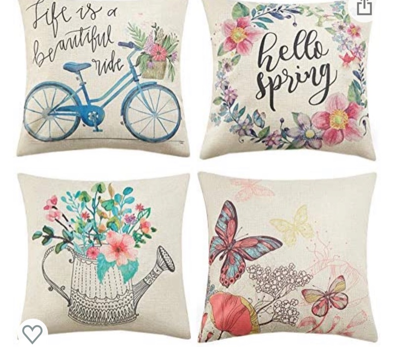 Photo 1 of Anickal Spring Pillow Covers 20x20 Inch Set of 4 for Spring Decorations Hello Spring Wreath Bicycle Butterfly Decorative Throw Pillow Covers for Spring Home Farmhouse Decor 