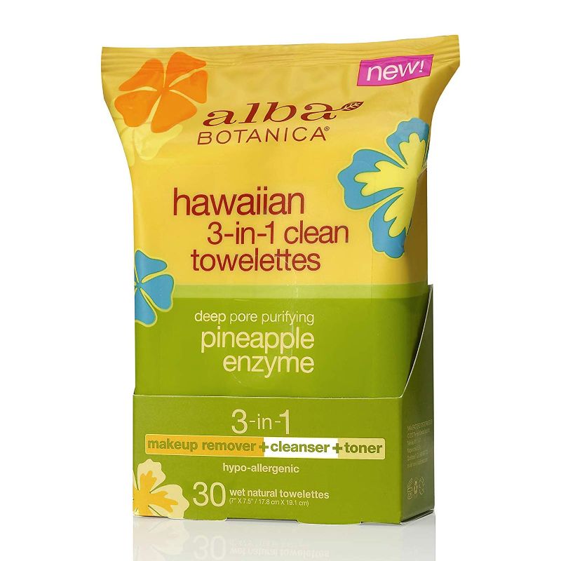 Photo 1 of Alba Botanica Hawaiian 3 In1 Clean Towelettes Deep Pore Purifying Enzyme, Pineapple, 25 Count (Packaging may Vary)
