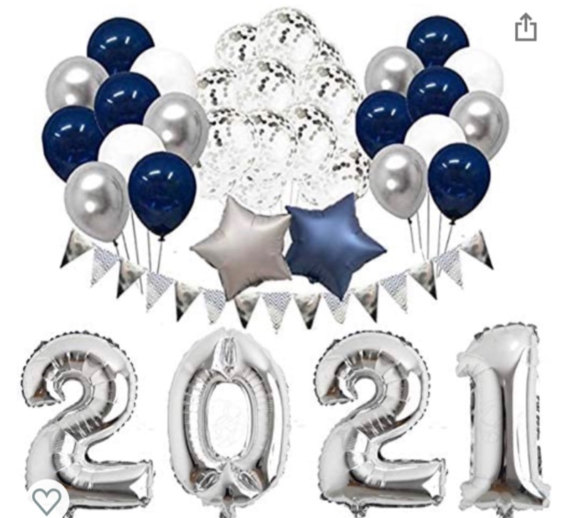 Photo 1 of 2021 Graduation Party Supplies 2021 New Year Eve Party Decorations Kit 32 Inches Large 2021 Balloons Navy Blue and Silver Balloons Sets for Class of 2021 Graduation Party Decor