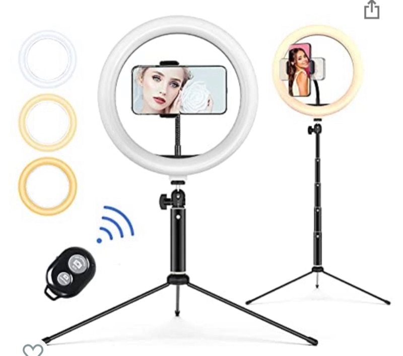 Photo 1 of LED Ring Light 10" with Tripod Stand & Phone Holder for YouTube Video, Desk Selfie Ring Light Dimmable for Streaming, Makeup, Photography Compatible with iPhone Android