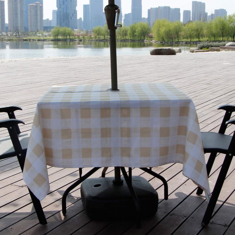 Photo 1 of Aoohome Rectangle Spring Table cloth with Zipper and Umbrella Hole, Fabric Spill-Proof Water Resistant Checkered Table Linen Pattern for Spring BBQs, Machine Washable, Heavy Weight, 60 x84 Inch, Beige