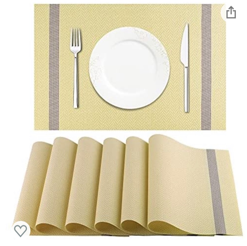 Photo 1 of Artand Placemats, Woven Crossweave Placemat for Dining Table, PVC Vinyl Table Mats, Set of 6 (Beige-Lines)