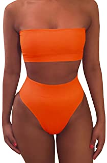 Photo 1 of Misassy Womens Sexy High Waisted Bikini 2 Piece Bandeau Swimsuit Top Cheeky Bottoms Set