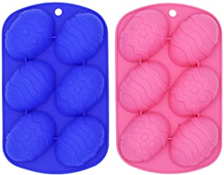 Photo 1 of 6 Holes Easter Egg Shaped Silicone Mold, Total 2 Pieces Pink and Blue Easter Egg Shaped Silicone Molds for Chocolate, Cake, Candy