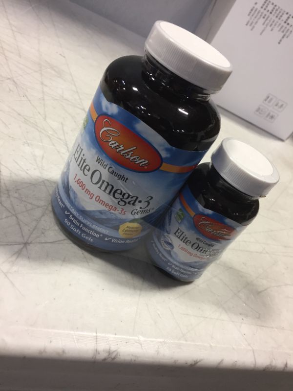 Photo 1 of Carlson - Elite Omega-3 Gems, 1600 mg Omega-3 Fatty Acids Including EPA and DHA, Norwegian Fish Oil Supplement, Wild Caught, Sustainably Sourced Fish Oil Capsules, Lemon, 90+30 Softgels BEST BY 4/2023
