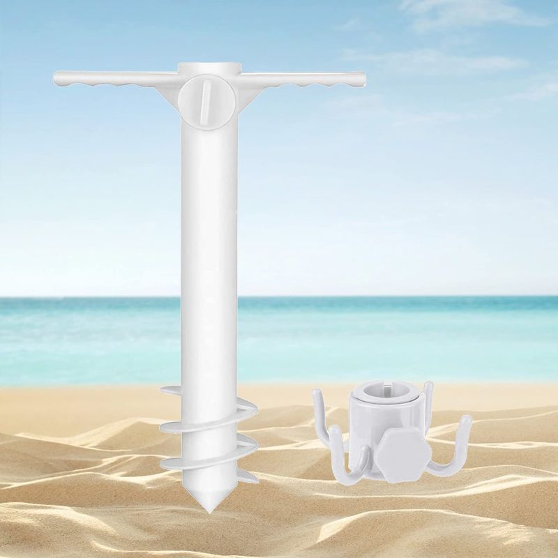 Photo 1 of JIALWEN Beach Umbrella Sand Anchor Stand Holder with 3-Spiral Screw Design, One Size Fits All Beach Umbrella for Resist Strong Winds
