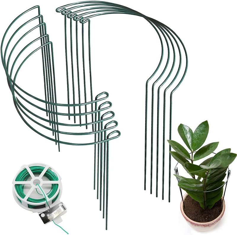 Photo 1 of Garden Plant Support Stakes 10 Pack(10" Wide x 16" High) Half Round Metal Garden Plant Support Ring Cage Border Support, Garden Supports for Plants...