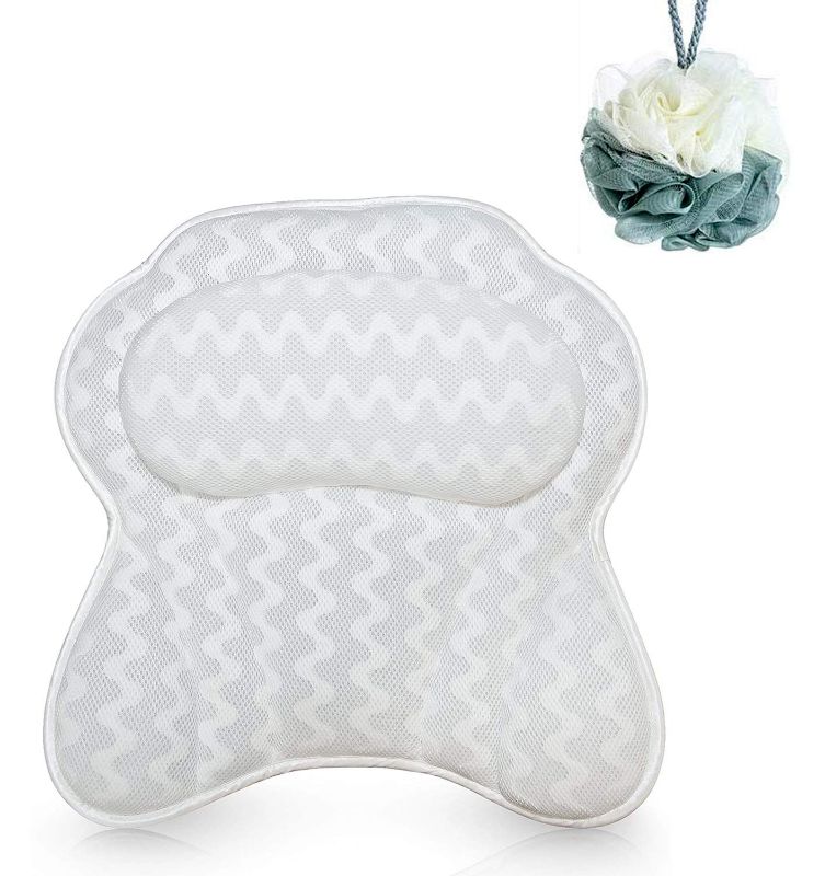 Photo 1 of Bathtub Pillow, Luxury Spa Bath Pillows for Tub Neck and Back Support with 6 Strong Non-Slip Suction Cups, Comfortable Washable 3D Air Mesh Bath