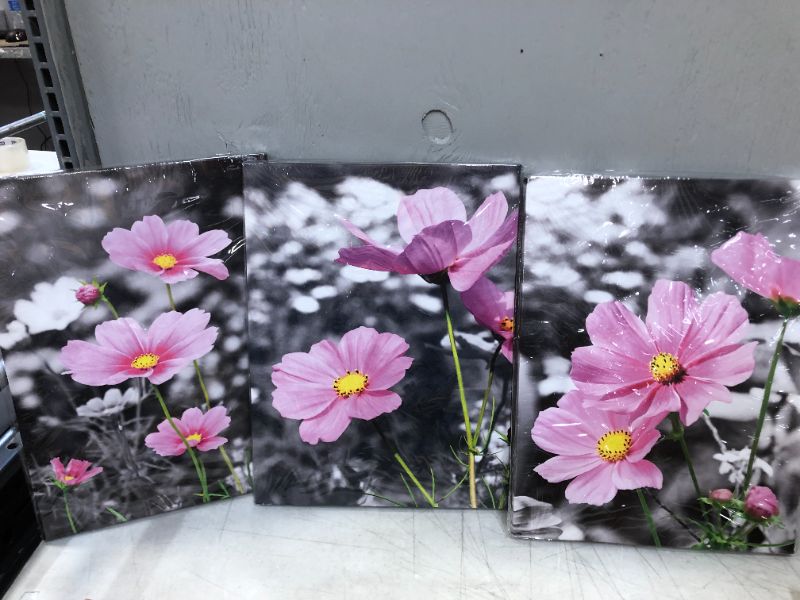 Photo 3 of Canvas Wall Art for Bedroom Wall Decor for Living Room Modern Family Bathroom Canvas Art pink Flowers Hang Pictures Artwork Black and white Wall Paintings