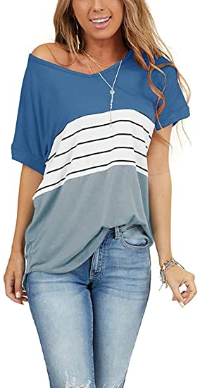 Photo 1 of Esobo women's short sleeve color block T-shirt sexy V neck