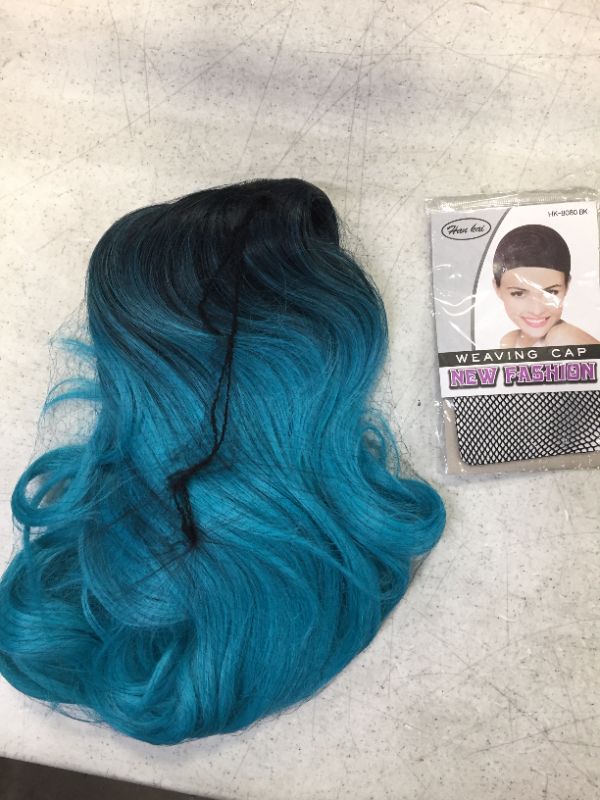 Photo 1 of womens wig weird wild color blue and black 