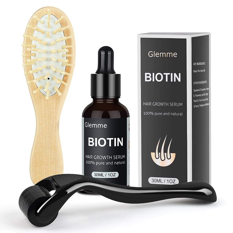 Photo 1 of Glemme Biotin Hair Growth Products Kit, Microneedle Derma Roller for Scalp Hair Regrowth Men and Women, Best Hair Loss Treatment
