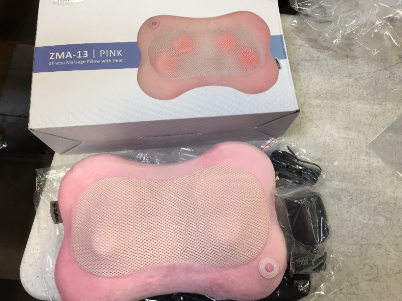 Photo 3 of Zyllion Shiatsu Back and Neck Massager - Kneading Massage Pillow with Heat for Shoulders, Lower Back, Calf - Use at Home and Car - Pink (ZMA-13-PKV)
