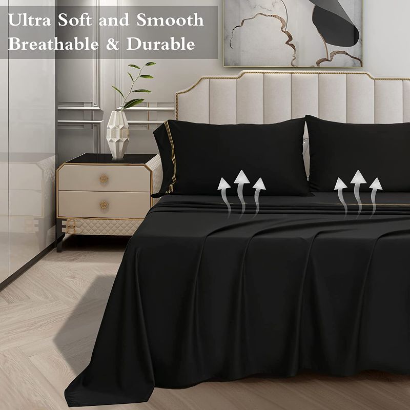 Photo 1 of Bakumon Bamboo Sheets Set King Size Bed Sheet Set 4PCs Cooling Sheets Set with 18" Deep Pocket Fitted Sheet Luxury Bed Sheet Sets for King Bed Hotel Silky Bedding Sheets Soft Breathable Bedsheet-Black
