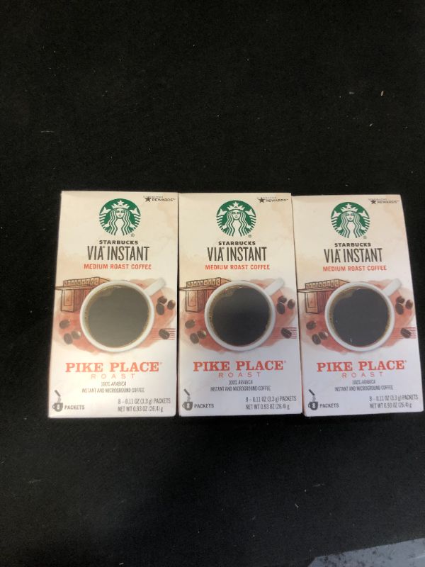 Photo 2 of 3 BOXES Starbucks VIA Instant Coffee Medium Roast Packets — Pike Place Roast — 1 box (8 packets) EXP NOV 18 2021 
