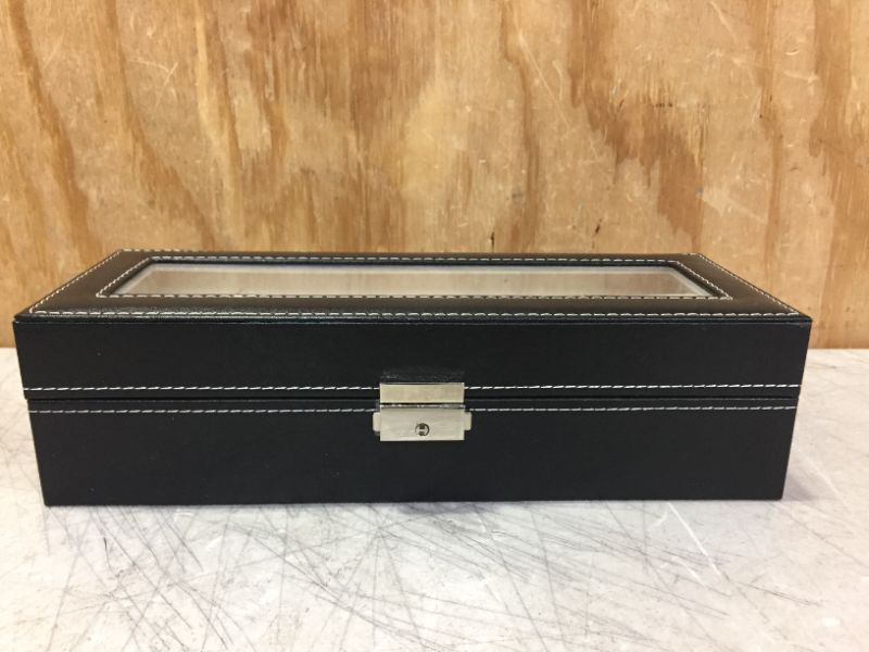 Photo 1 of High-quality Leather Watch Box, Watch Case, Watch Chest, Watch Storage Box for 5 Watches, Lockable, Velvet Inner Lining And Glass Window - Black