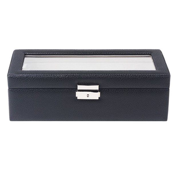 Photo 1 of High-quality Leather Watch Box, Watch Case, Watch Chest, Watch Storage Box for 5 Watches, Lockable, Velvet Inner Lining And Glass Window - Black