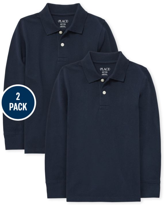 Photo 1 of Boy's Uniform Long Sleeve Pique Polo 2-Pack - Nautico  size m (7/8)