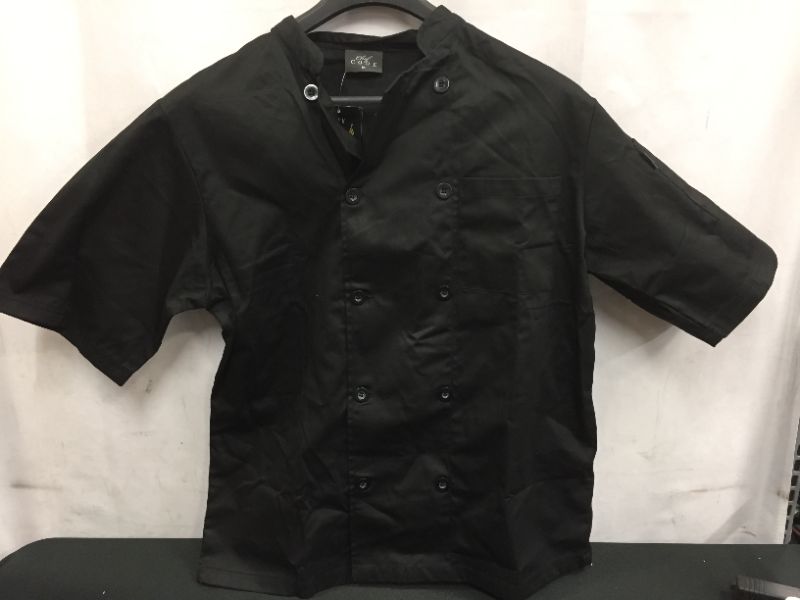 Photo 3 of Chef Code Men's Short Sleeve Unisex Classic Chef Coat,, Black, Size Medium Hucj