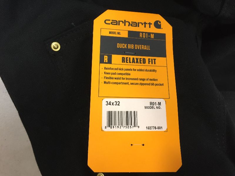 Photo 2 of Carhartt  Men's Big & Tall Duck Bib Overalls Unlined size 34X32 black color