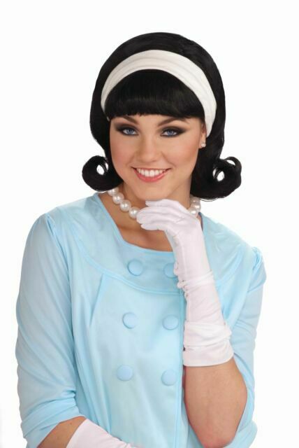 Photo 1 of 50s Sock Hop Housewife Adult Black Flip Wig With Headband
