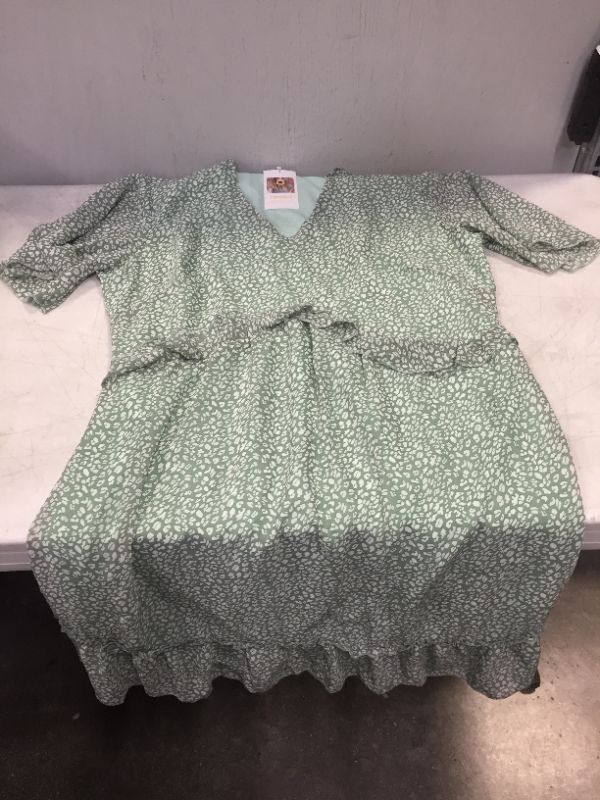 Photo 2 of KIRUNDO Summer Women’s Floral Ruffle Hem Mini Dress Short Sleeves V Neck High Waist Loose Boho Dress XL Green