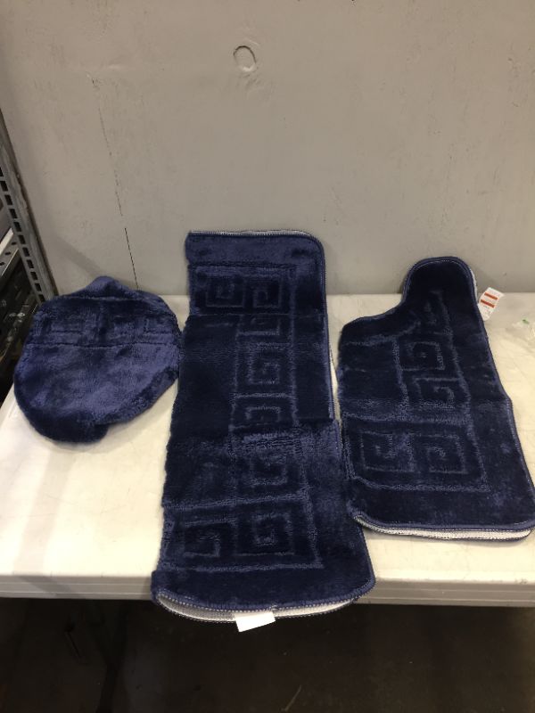 Photo 1 of 3 piece Bathroom Rug Set with Toilet Seat Cover, Navy Blue