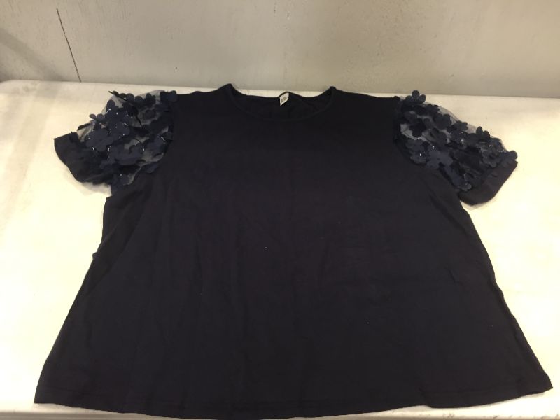 Photo 1 of Women's Navy Blue Blouse with Floral Shoulders 2XXL (Runs SMALL)