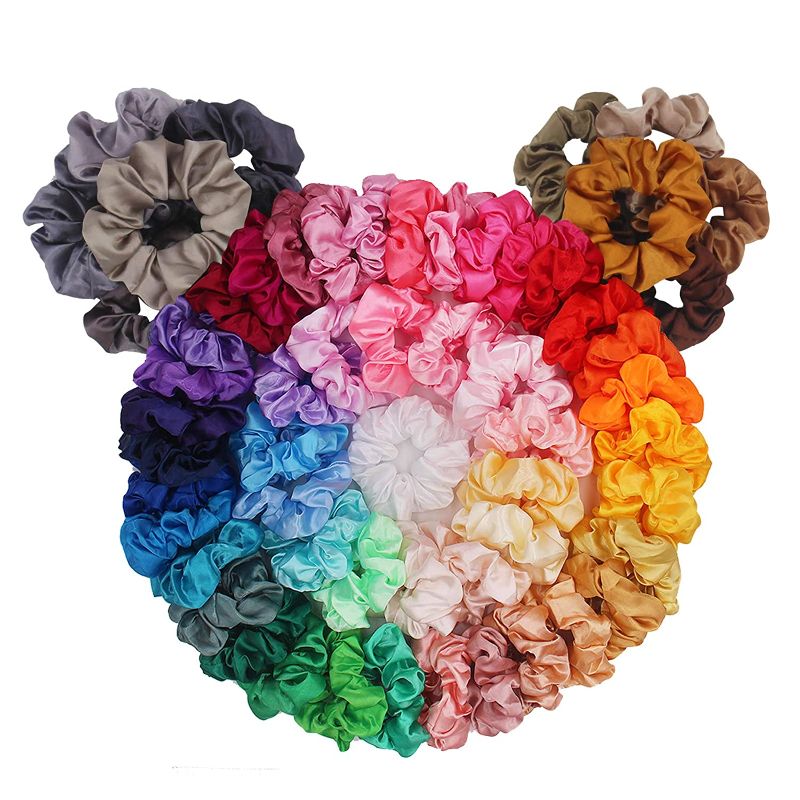 Photo 1 of 60 Pack Hair Scrunchies, BeeVines Satin Silk Scrunchies for Hair, Silky Curly Hair Accessories for Women, Hair Ties Ropes for Teens, Scrunchies Pack Girl’s Birthday Gift Thanksgiving Christmas Gift
