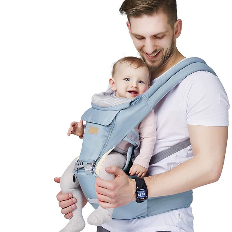 Photo 1 of Baby Carrier, FRUITEAM Baby Carrier with Hip Seat for Breastfeeding, One Size Fits All - Adapt to Newborn, Infant & Toddler (Blue)
