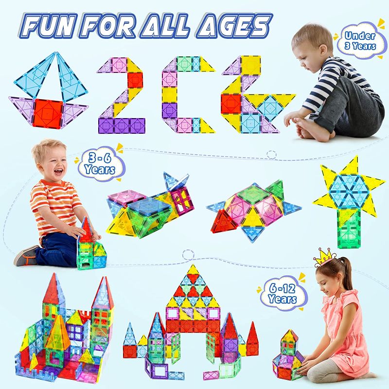 Photo 1 of Magnetic Tiles for 3 Year Old Boys and Girls Kids Magnet Toys Clear Colors 3D Magnets Building Blocks Set STEM Construction Creativity Educational Learning Montessori Stacking Gift Toddlers Age 4 5 7+
