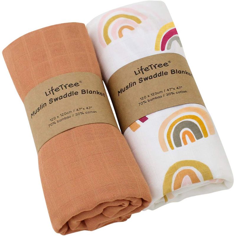 Photo 1 of LifeTree Muslin Baby Swaddle Blankets-Large 47 x 47 inches Solid Color / Rainbow Print